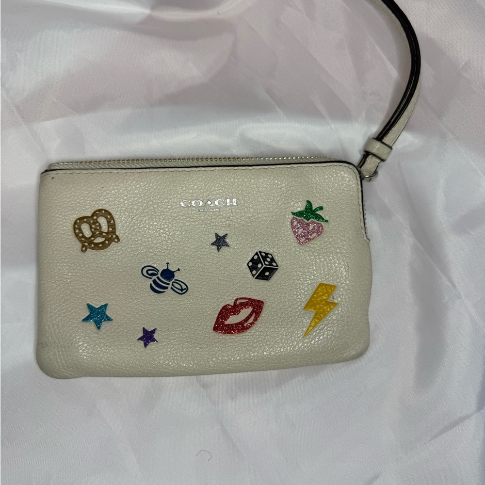 Coach Cream Wristlet with Colorful Embellishments